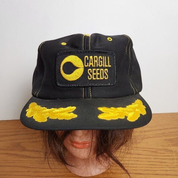 Vintage Cargill Seed Farm Patch Trucker Hat Snapback Cap Nomad Black Yellow - Picture 2 of 9